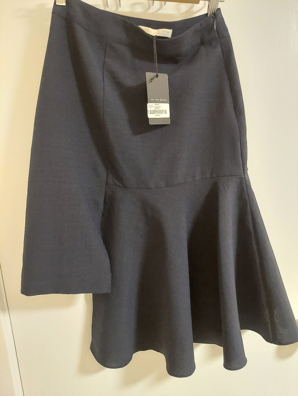 J.O.A. Navy Asymmetrical Flounce Hem Skirt